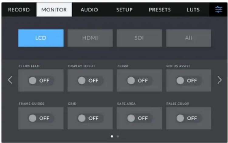 Blackmagic Design Studio Camera 4K Pro - LCD, HDMI and SDI Monitor Settings Page 1 - 1