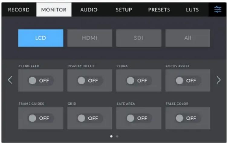 Blackmagic Design Studio Camera 4K Pro - Impostazioni di monitoraggio - 1