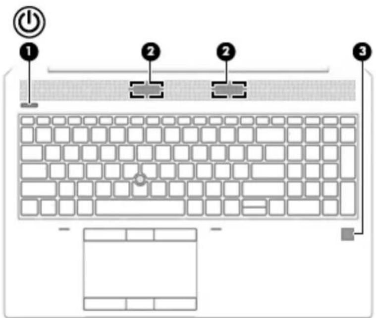 HP 955 4K - Bouton, haut-parleurs et lecteur d'empreintes digitales - 1