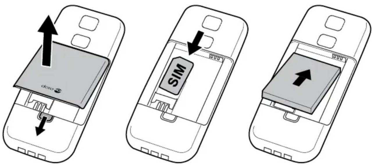 DORO PhoneEasy 342gsm - Installation de la carte SIM et de la batterie - 1