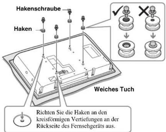 SONY SUFL61 - Bringen Sie die vier Haken an der Rückseite des Fernsehgeräts an. - 1