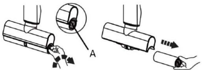 Diagram illustrating a mechanical assembly process with labeled parts and directional arrows indicating movement or force.