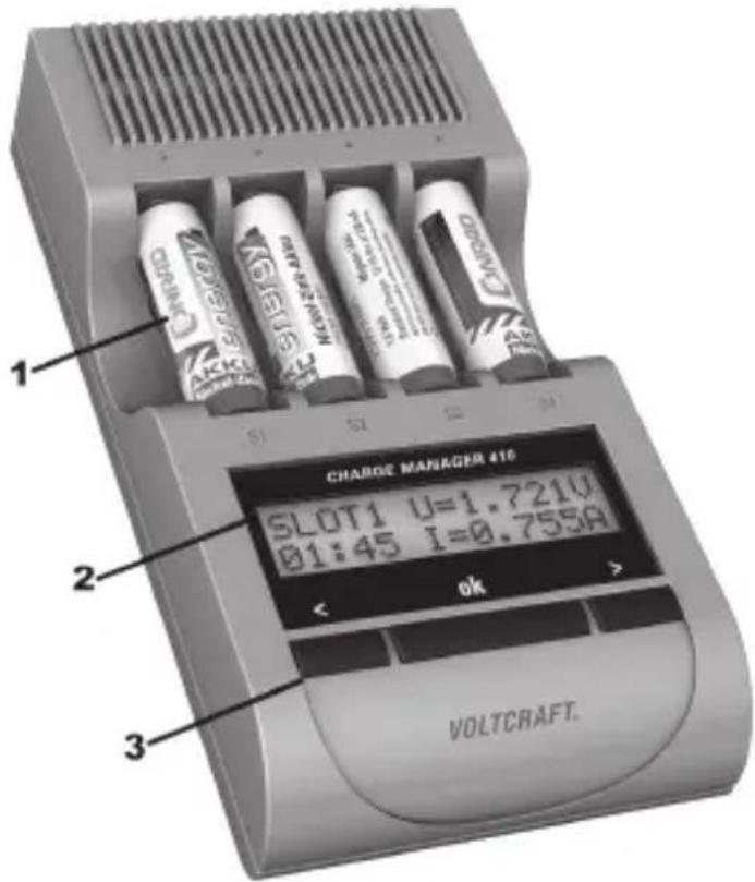 VOLTCRAFT Charge Manager 410 - WEERGAVE- EN BEDIENELEMENTEN - 1