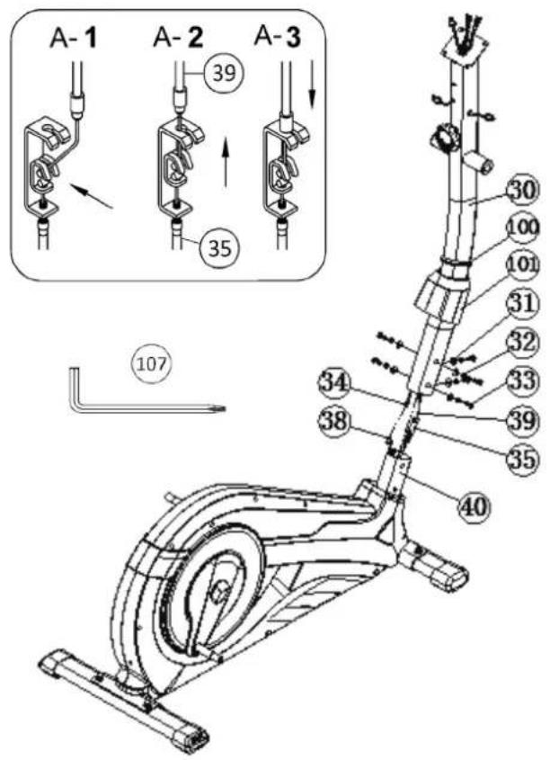 Christopeit AX 6000 - STEP 3: Assembling of the connection cable (34) to the sensor cable (38) and installation of support (30) at the main frame (40). - 1