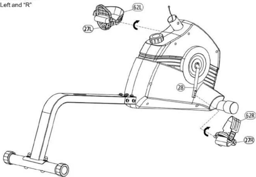 Christopeit RS 100 - Step 2: Attach the pedals (27L+27R) at pedal crank (28). - 1