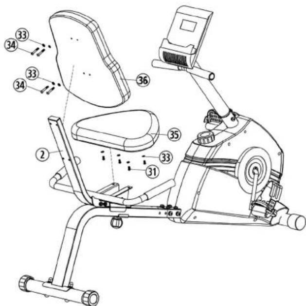Christopeit RS 100 - Step 5: Attach the seat (35) and back cushion (36) at seat support (2). - 1