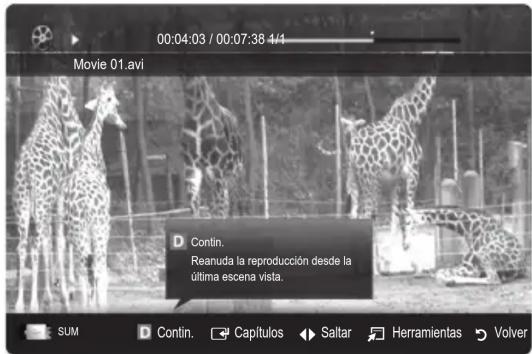 SAMSUNG UE32C8000XW - Reproduccion continua de un archive grabado o depellicula (reanudar reproduccion) - 1