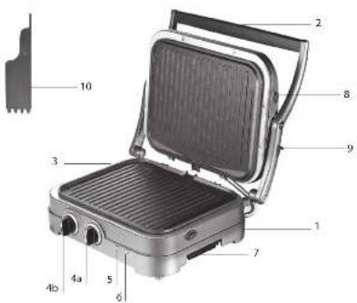 Labeled diagram of a grating with numbered parts for identification