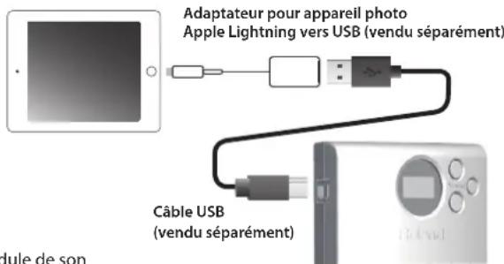 Adaptateur pour appareil photo Apple Lightning vers USB (vendu séparément) Câble USB (vendu séparément)