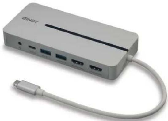 Lindy 43360 - DST-Mx Duo, USB C Laptop/MacBook Mini Dockingstation mit 4K-Unterstützung bei 2 Displays & 100W Pass-Through-Laden - 1