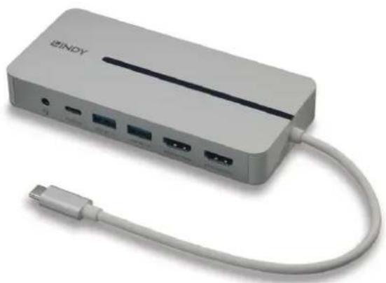 Lindy 43360 - DST-Mx Duo, Mini Docking Station USB-C pour Laptop/MacBook avec prise en charge 4K sur deux écrons et charge 100W - 1