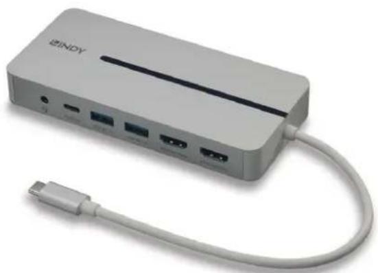 Lindy 43360 - DST-Mx Duo, Mini Docking Station per Laptop/MacBook USB-C con Supporto 4K su Doppio Display & Ricarica Pass-Through 100W - 1