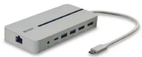 Lindy 43360 - DST-Mx Duo, Mini Docking Station USB-C para portátiles y MacBook condoble pantalla (4K) y bajo de energia de 100W - 2