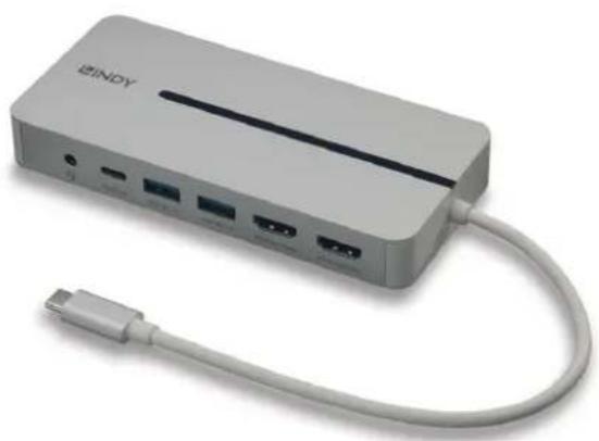 Lindy 43360 - DST-Mx Duo, Mini Docking Station USB-C para portátiles y MacBook condoble pantalla (4K) y bajo de energia de 100W - 1