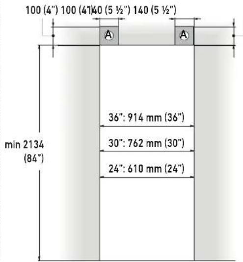 100 (4") 100 (4)40 (5 ½") 140 (5 ½") min 2134 (84") 36": 914 mm (36") 30": 762 mm (30") 24": 610 mm (24)