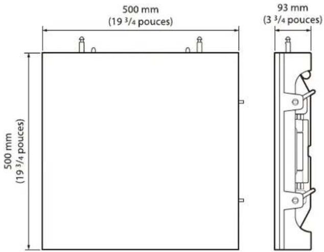 500 mm (19 3/4 pouces) 500 mm (19 3/4 pouces) 93 mm (3 3/4 pouces)