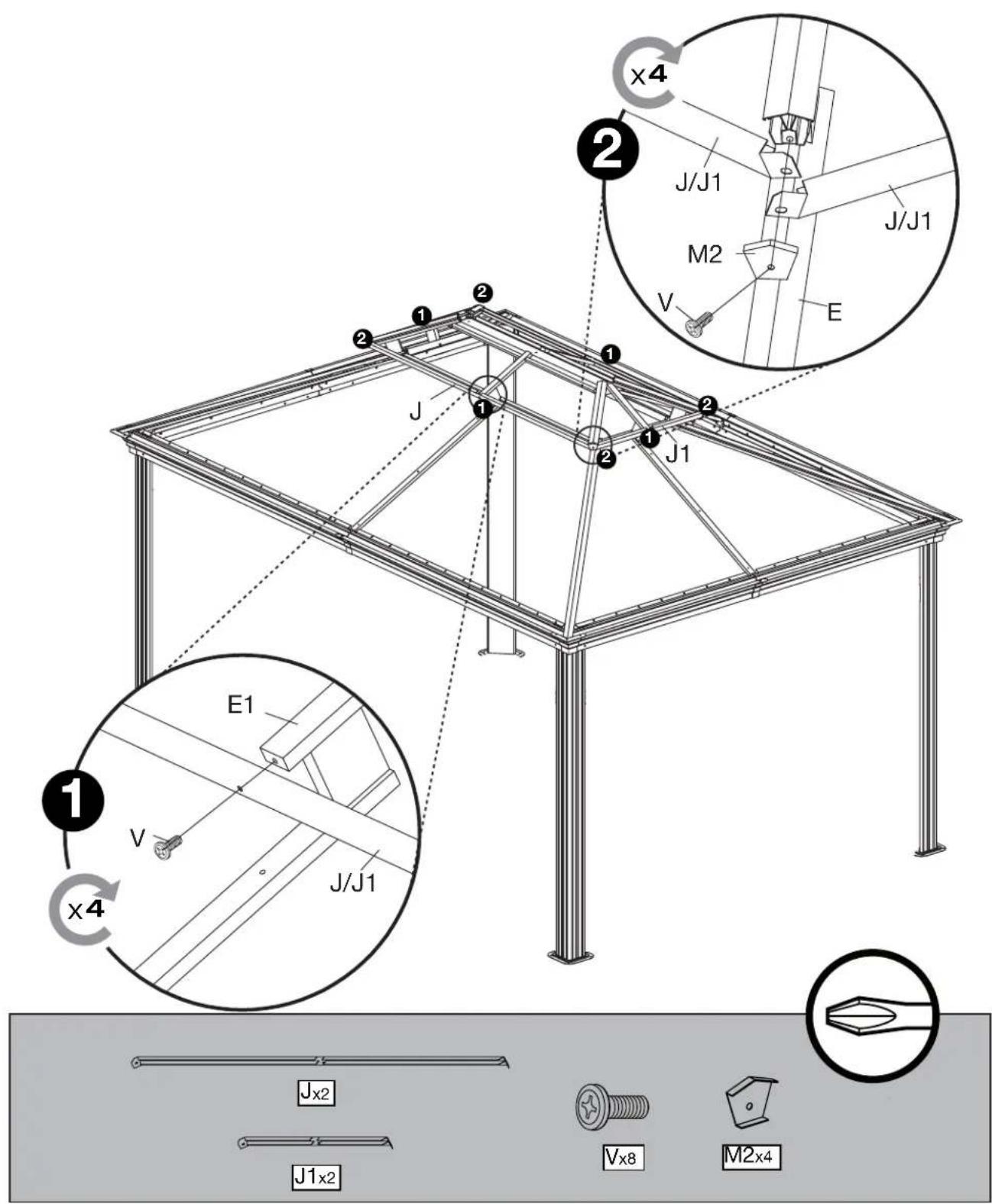 Sojag Kuramo - Assembly Manual / Guide d'assemblage / Manual de ensamblaje / Stampaletmeuer / Montageanleitung - 100