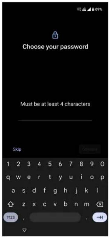 Choose your password Must be at least 4 characters Skip 1 2 3 4 5 6 7 8 9 0 q w e r t y u i o p a s d f g h j k l z x c v b n m 7123 , . →I