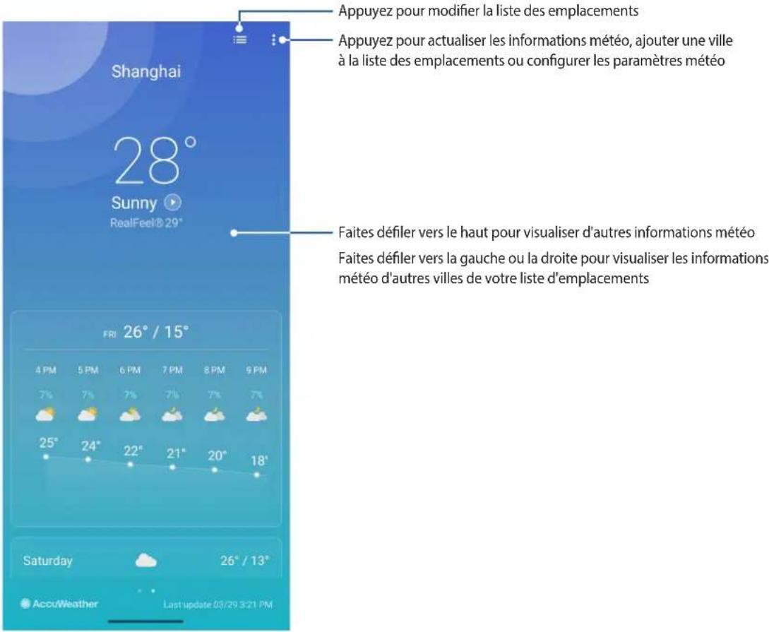 Shanghai 28° Sunny RealFeel® 29° Appuyez pour modifier la liste des emplacements Appuyez pour actualiser les informations météo, ajouter une ville à la liste des emplacements ou configurer les paramètres météo Faites défiler vers le haut pour visualiser d'autres informations météo Faites défiler vers la gauche ou la droite pour visualiser les informations météo d'autres villes de votre liste d'emplacements FRI 26° / 15° 4 PM 5 PM 6 PM 7 PM 8 PM 9 PM 7% 7% 7% 7% 7% 7% 25° 24° 22° 21° 20° 18° Saturday 26° / 13° AccuWeather Last update 03/29 3:21 PM