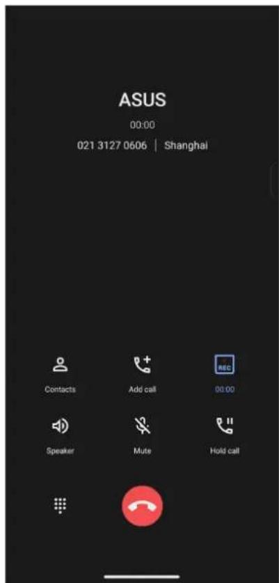 ASUS 00:00 021 3127 0606 | Shanghai Contacts Add call 00:00 Speaker Mute Hold call