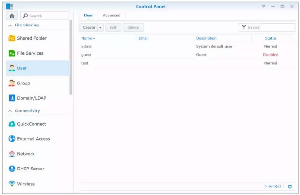 SYNOLOGY DiskStation DS720+ - Gestion des utilisateurs et des groupes - 1