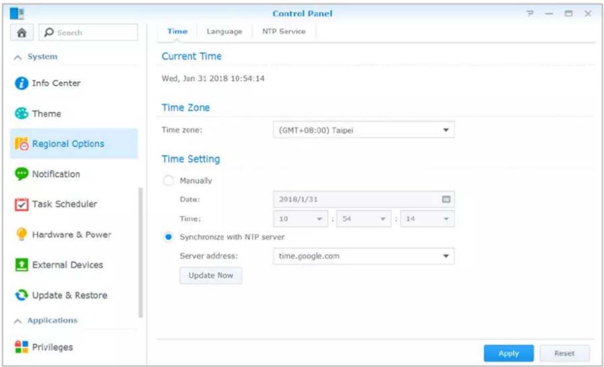 SYNOLOGY DiskStation DS720+ - Modification des options régionales - 1