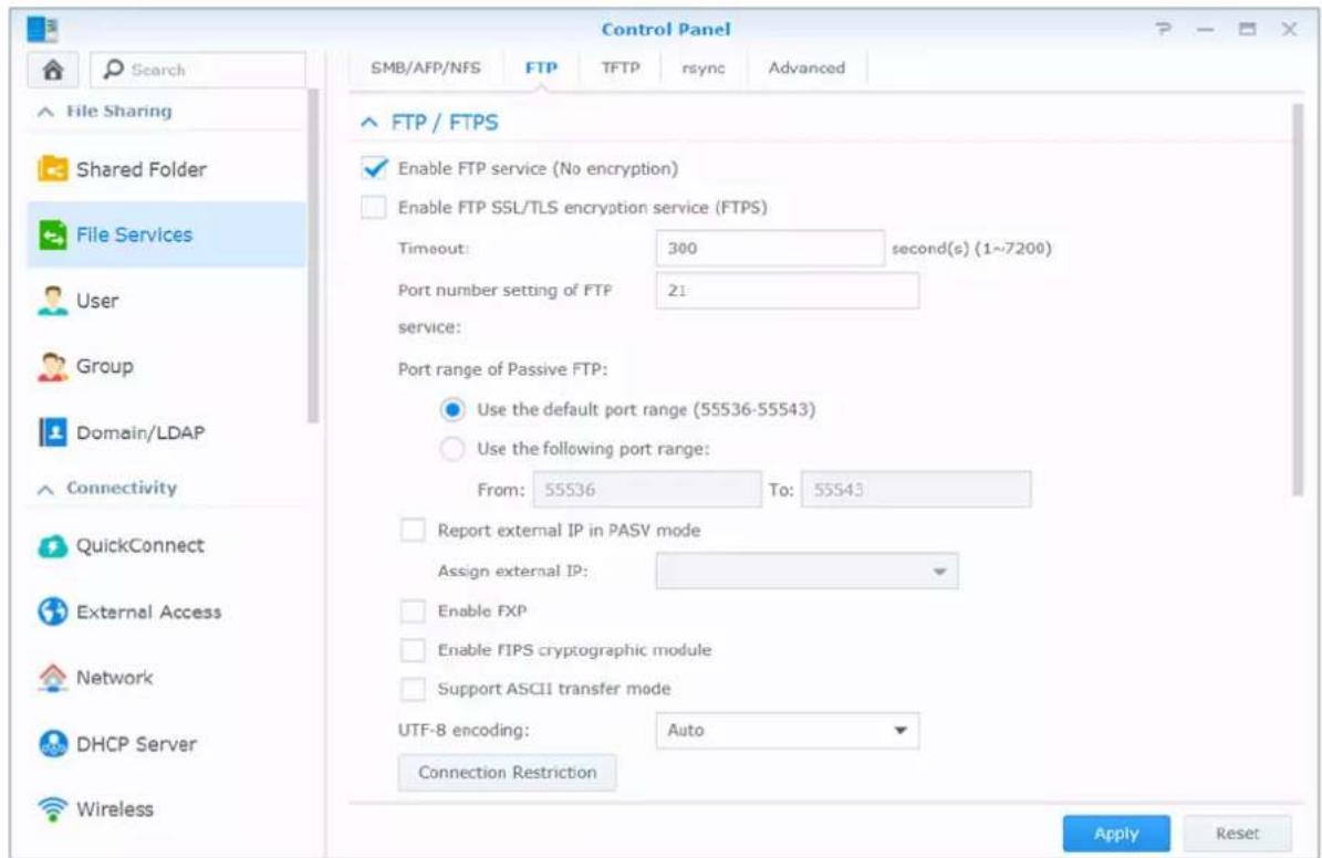 SYNOLOGY DiskStation DS720+ - Accéder aux fichiers via FTP - 1