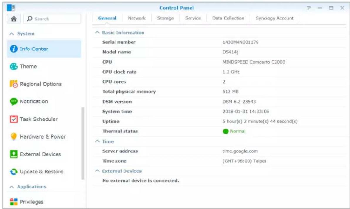 SYNOLOGY DiskStation DS720+ - Vérifier les informations système - 1