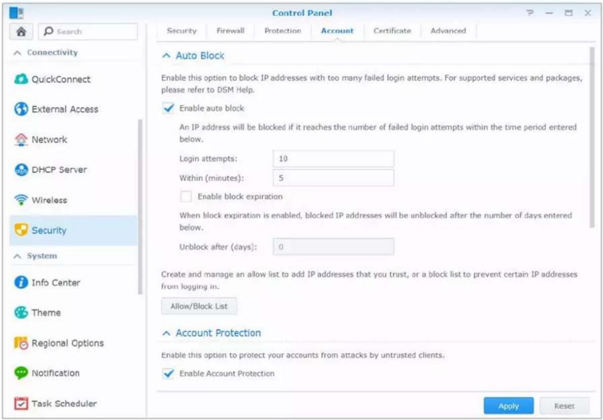 SYNOLOGY DiskStation DS720+ - Blocage automatique des tentatives de connexions douteuses - 1