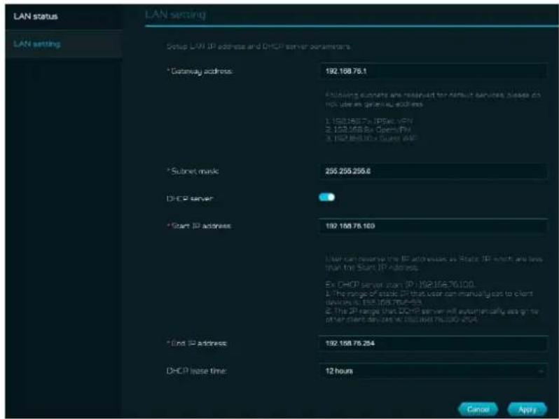 ACER Predator Connect X7 - Paramètres LAN - 1