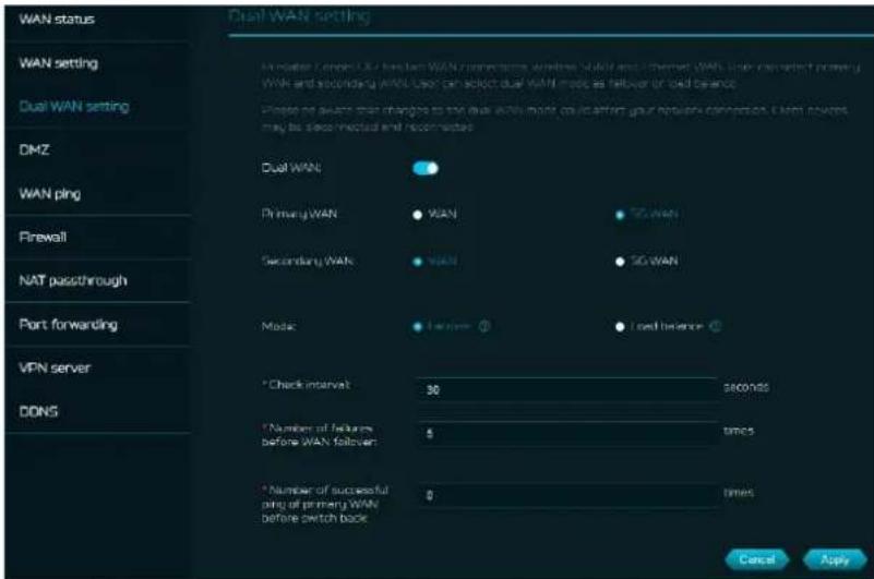 ACER Predator Connect X7 - Parametre Dual WAN - 1