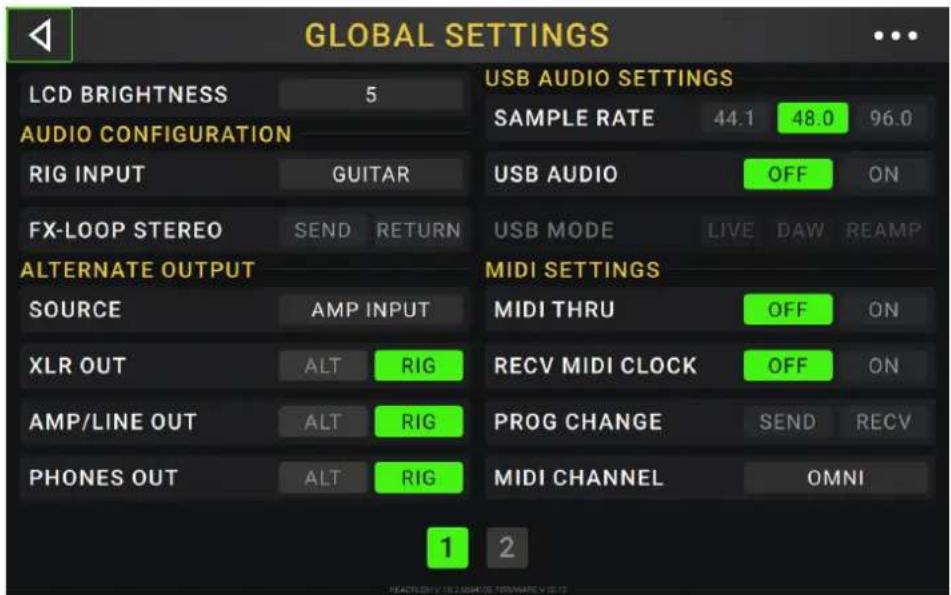 HeadRush Pedalboard - Réglages généraux (Global Settings) - 1