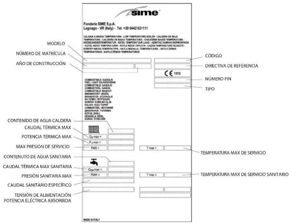 SIME Estelle HE B4 INOX ErP - Placa de datos técnicos (fig. 1/a) - 1