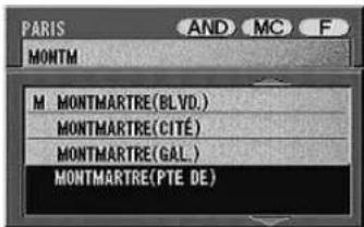 ALPINE NVDV001 - La liste des noms de rue apparait. sélectionnez le nom de rue souhaité puis appuyez sur ENTER. - 1