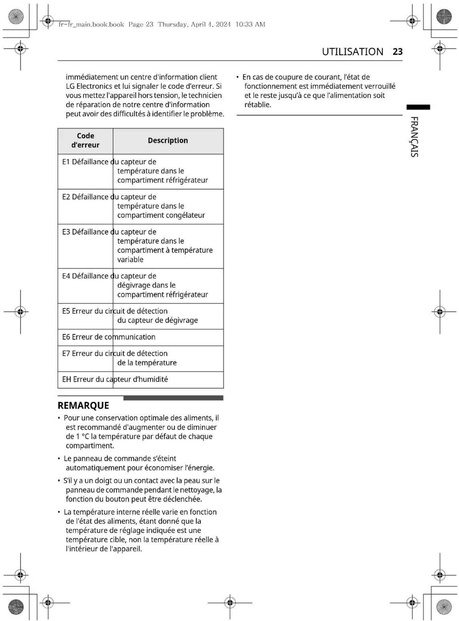 LG GMM41MSBEM - Indication d'erreur - 1