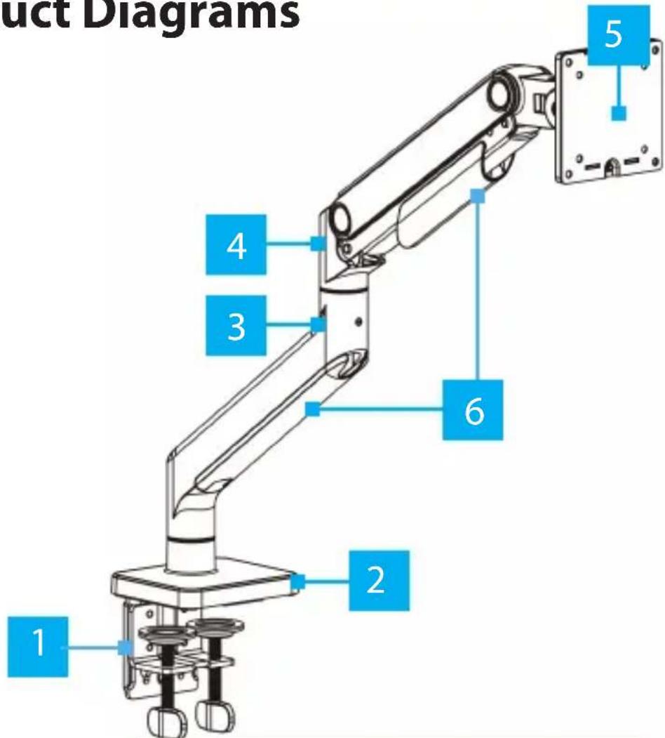 StarTech.com H1M1AG1MONITORARM - Product Diagrams - 1