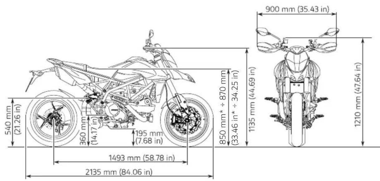 DUCATI Hypermotard 950 RVE (2025) - Dimensions - 1