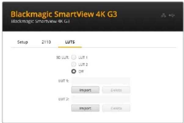Blackmagic Design SmartView 4K G3 - Onglet LUTs - 1