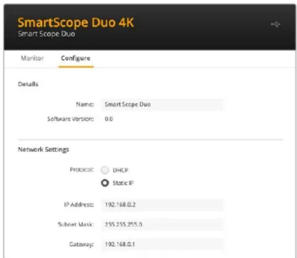Blackmagic Design SmartView 4K G3 - Ajustes de red - 1
