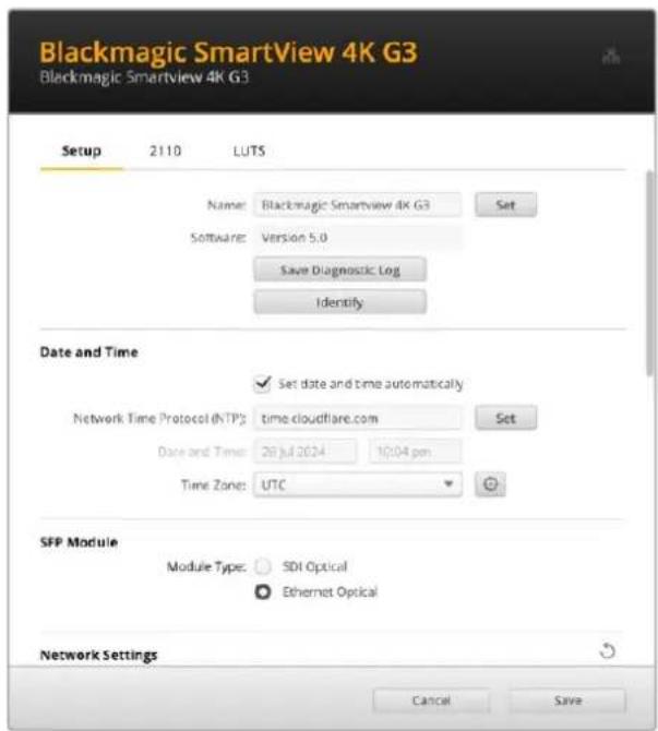 Blackmagic Design SmartView 4K G3 - Onglet Setup (réglages) - 1