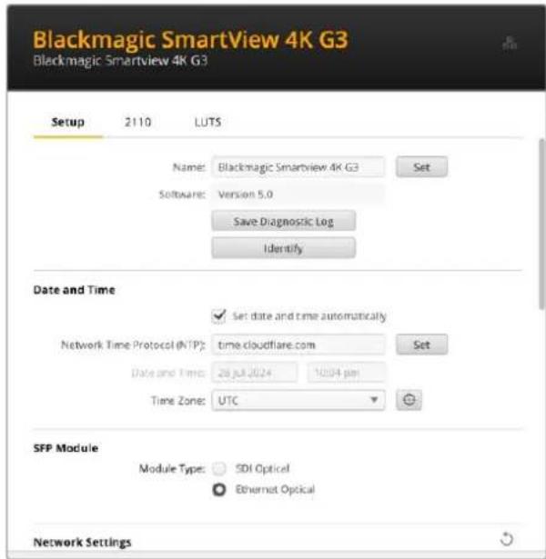 Blackmagic Design SmartView 4K G3 - La tab Setup - 1