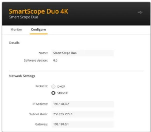 Blackmagic Design SmartView 4K G3 - Paramètres réseau - 1