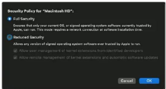 Blackmagic Design DeckLink Quad HDMI 4K - Bir M1 Mac bilgisayarda Sistem Güvenliği Politikasının Sıfırlanması - 1