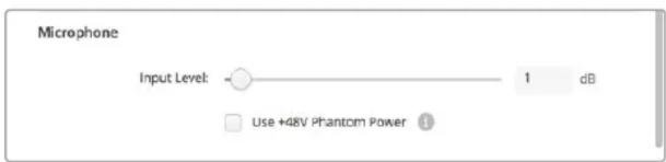 Microphone Input Level: 1 dB Use +48V Phantom Power
