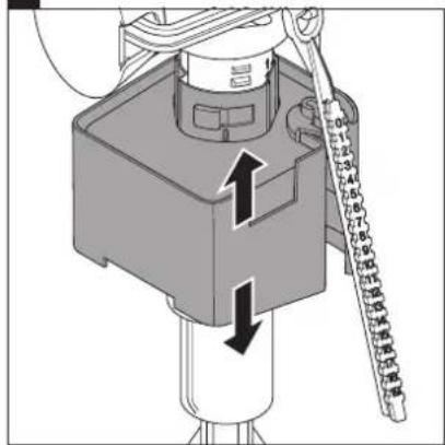 Technical diagram showing a mechanical device with temperature scale and directional arrows indicating movement or force