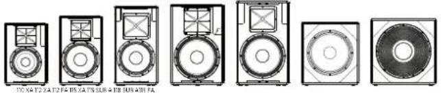 HK AUDIO Linear 5 MK II 115 Sub A - Vued'ensemble des diff érents modèles 110 XA, 112 XA, 112 FA, 115 XA, 115 FA, 115 Sub A, 118 Sub A - 1
