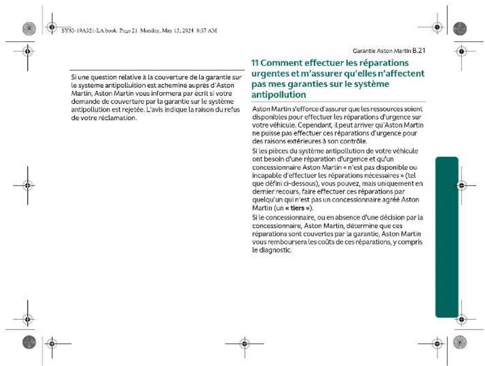 Aston Martin DBX707 (2025) - Comment faire réparer le véhicule en vertu des garanties sur le système antipollution - 1