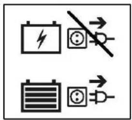 Electrical hazard symbols for battery and charging equipment, indicating no protection or leakage.