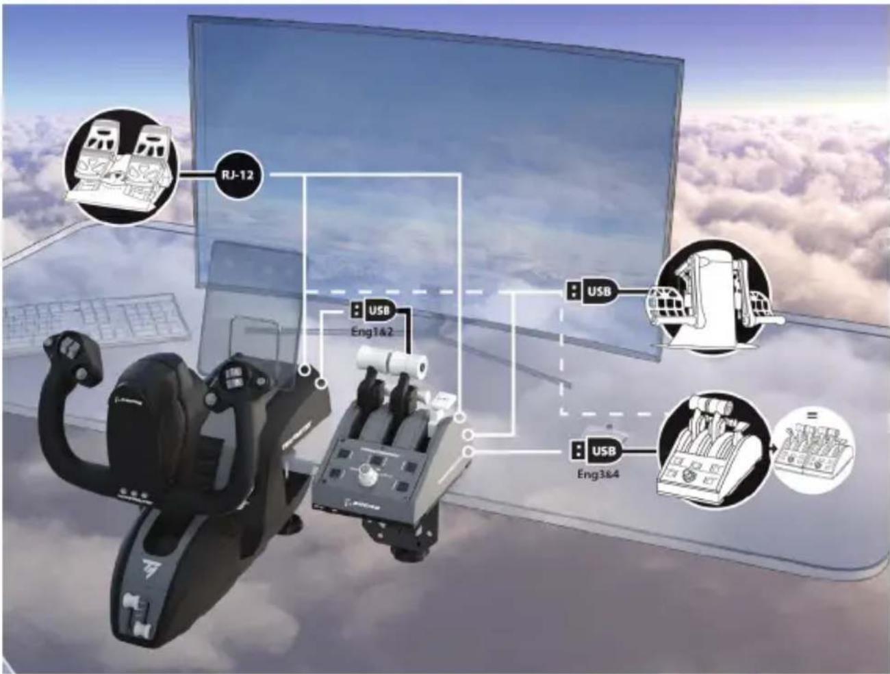 THRUSTMASTER TCA Yoke Boeing Edition - TCA YOKE BOEING EDITIONを TCA QUADRANT BOEING EDITION*およむ TPR* または TFRP* ラダーニステム*に接続する - 1