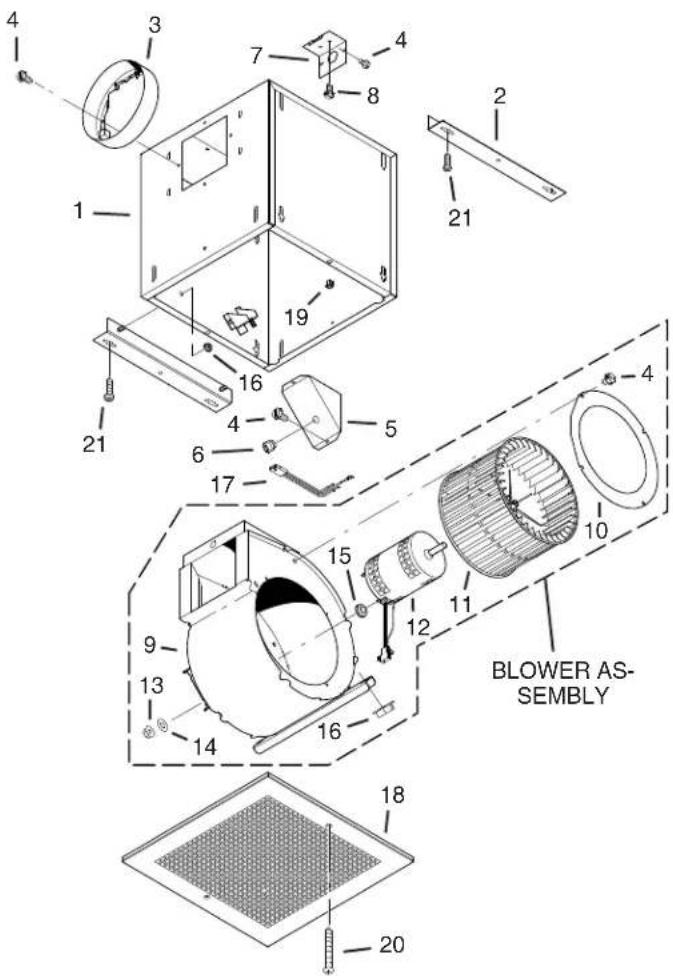 4 3 7 4 8 1 2 21 19 16 4 5 21 17 15 10 4 9 13 12 11 16 14 18 20 BLOWER ASSEMBLY